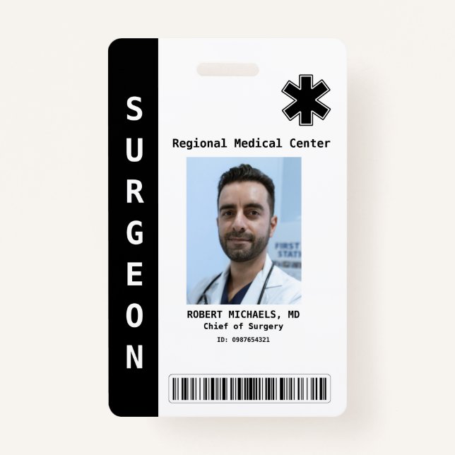 Badge Photo personnalisée de l'employé, nom, code barre, (Devant)
