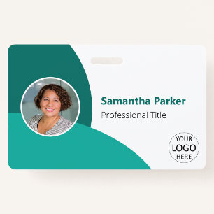 Badge Photo personnalisée turquoise, Logo, Code à barres