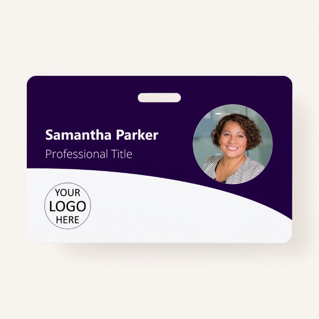 Badge Photo Personnelle, Logo, Code-Barre, Nom (Devant)