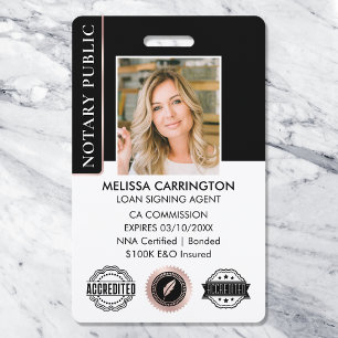 Badge Photo publique de notaire stylé QR Black Rose Gold