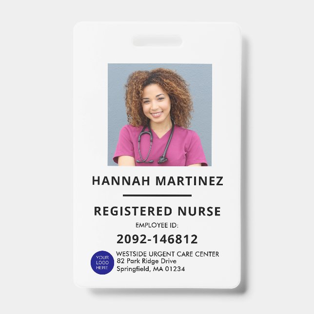 Badge Photographie de l'employé noir et blanc Hôpital (Front)