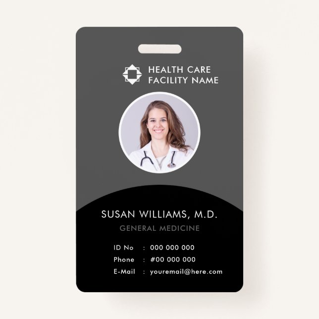 Badge Photographie d'un médecin noir gris ID Logo de la  (Devant)