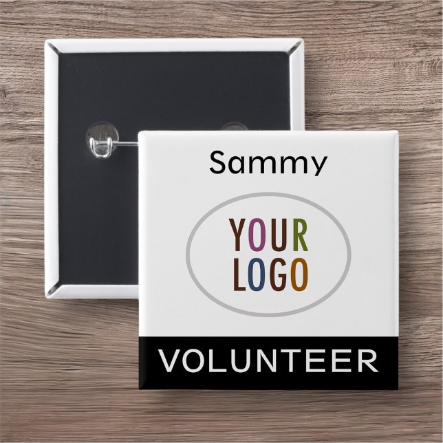 Badge Pinback avec logo Carré noir (MISOOK Square Pin Back Button for Volunteer with Logo Black)