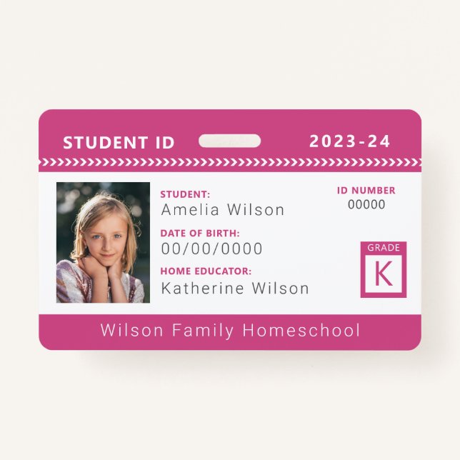Badge Pink Chevron Homeschool - Carte d'identité de l'él (Devant)