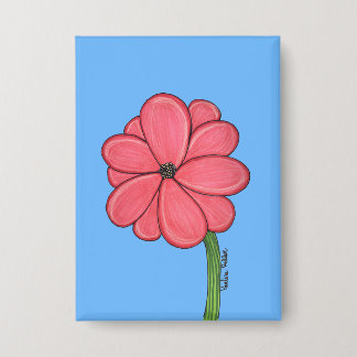 Badge Pink Flower Full with Blue background