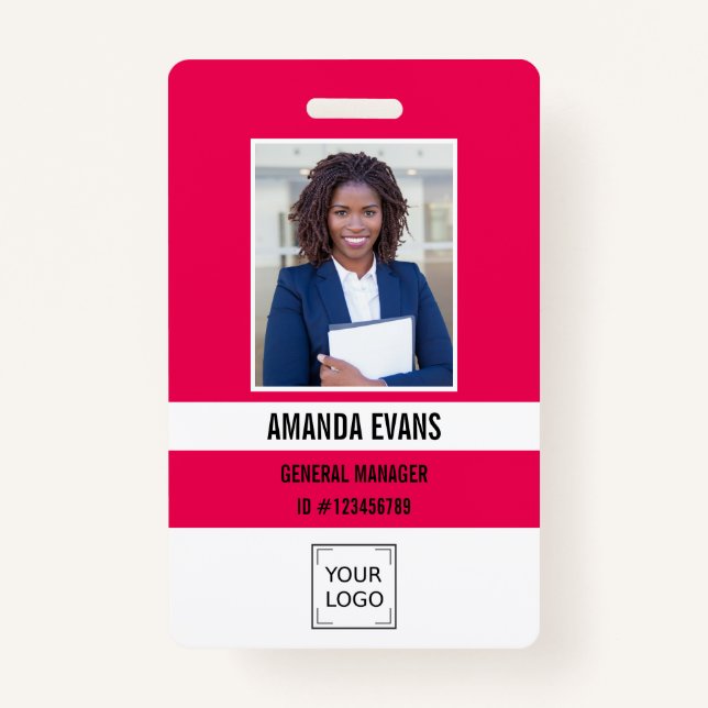 Badge Pink Fuchsia Photo Employee Logo  QR CODE Security (Devant)