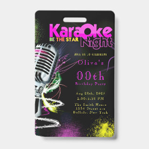 Badge Pink Neon Black Karaoke 00e anniversaire fête Invi