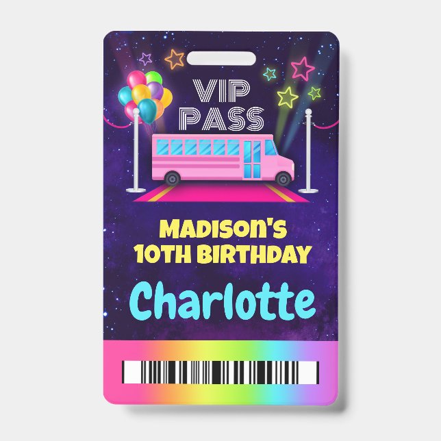 Badge Pink Party Bus Pass VIP Lanyard (Avant)