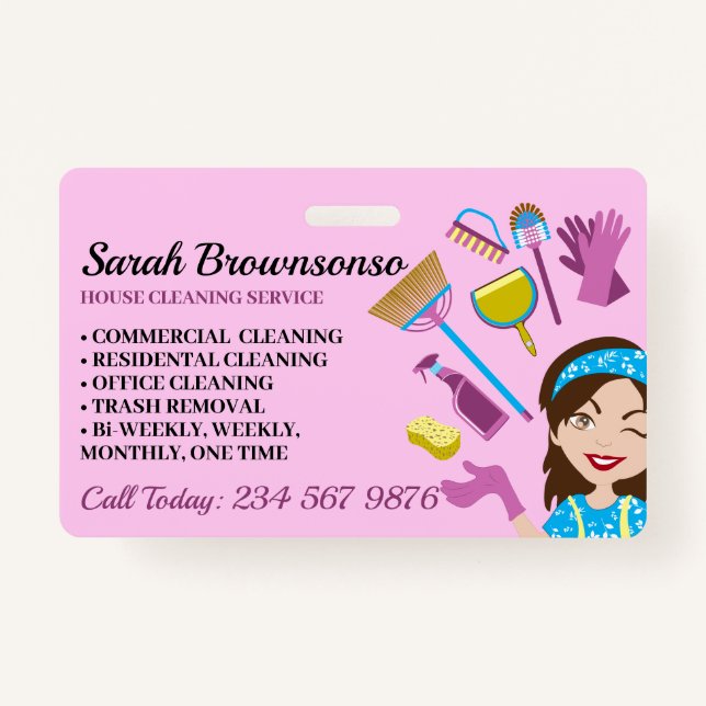 Badge Pink Purple Blue Janitorial Cartoon House Nettoyag (Devant)