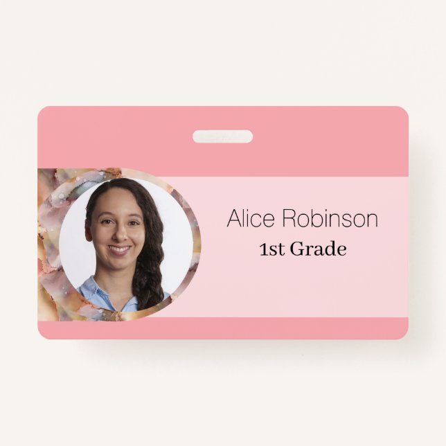 Badge Pink Teacher Modern Style Code employé (Devant)