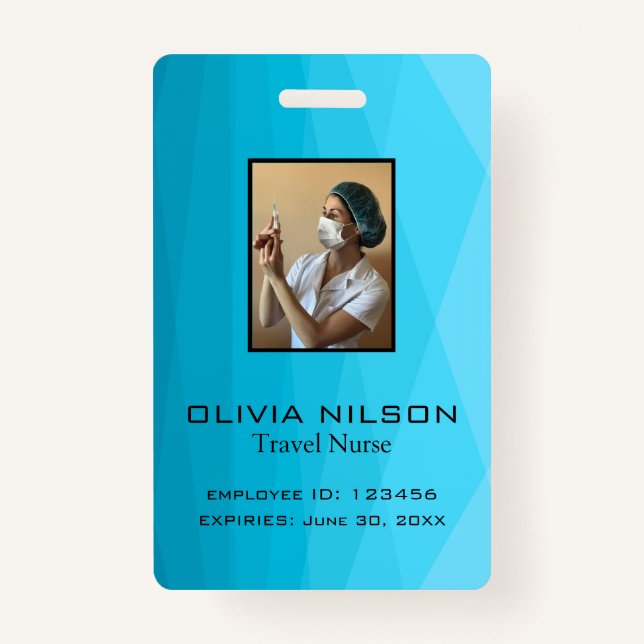 Badge Polygonal Bleu Et Photo (Devant)
