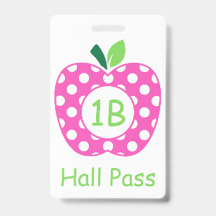 Badge Pomme de l'enseignant rose et vert personnalisée