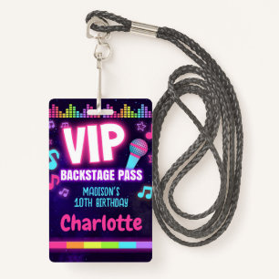 Badge Pop Star Anniversaire VIP Backstage Pass Lanyard