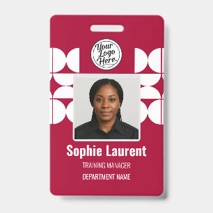 Badge Porte-badge employé géométrique rouge chic