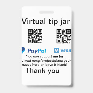Badge Pot virtuel de pourboires code q r donation d'arge