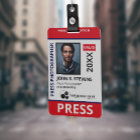 Presse de photo et de logo rouge et bleu ID