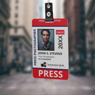 Badge Presse de photo et de logo rouge et bleu ID