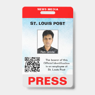 Badge Presse double face rouge gris clair avec photo et 