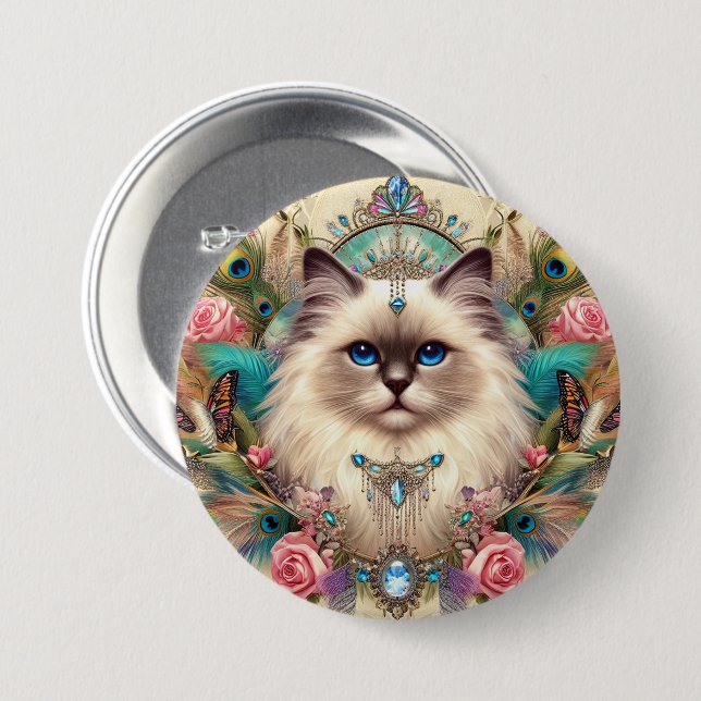 Badge Pretty Vinage Ragdoll Cat Art 3 Inch Round Button (Front & Back)