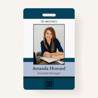 Badge Professionnel Bleu Personnalisé Employé Photo ID S