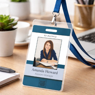 Badge Professionnel Bleu Personnalisé Employé Photo ID S