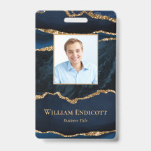 Badge professionnel en agate bleu marine or