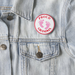 Badge - Proud Grandma Pink Feet Girl 2 Inch Round Button