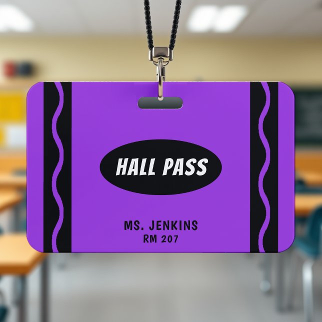 Badge Purple Crayon Enseignant Salle de classe Hall Pass (Purple Crayon Teacher Student Classroom Hall Pass Badge
)