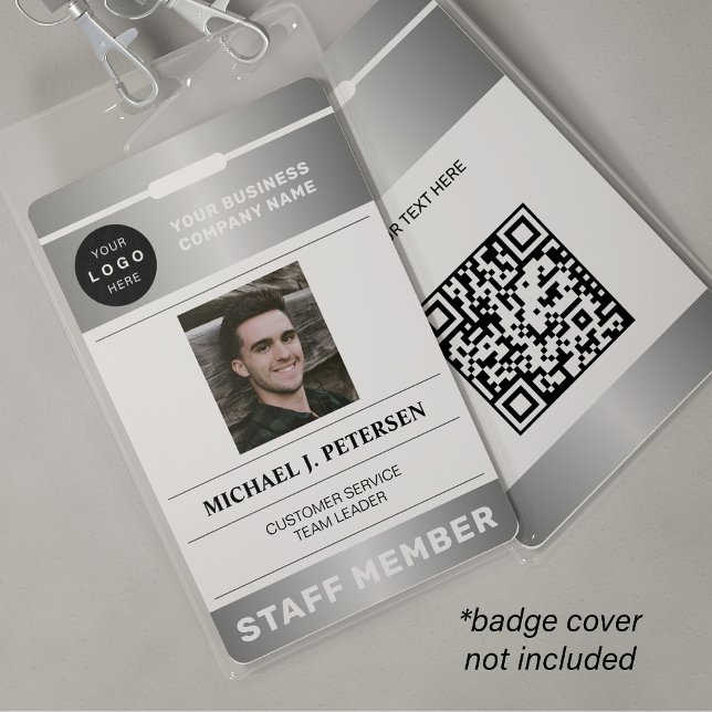 Badge QR code business logo employee photo silver ID (Créateur téléchargé)