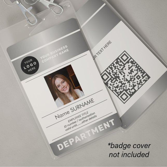 Badge QR code company logo employee photo silver ID (Créateur téléchargé)