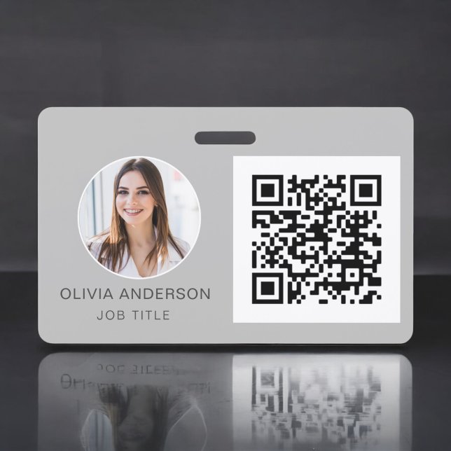 Badge QR Code Silver Grey Carte de visite photo (Créateur téléchargé)
