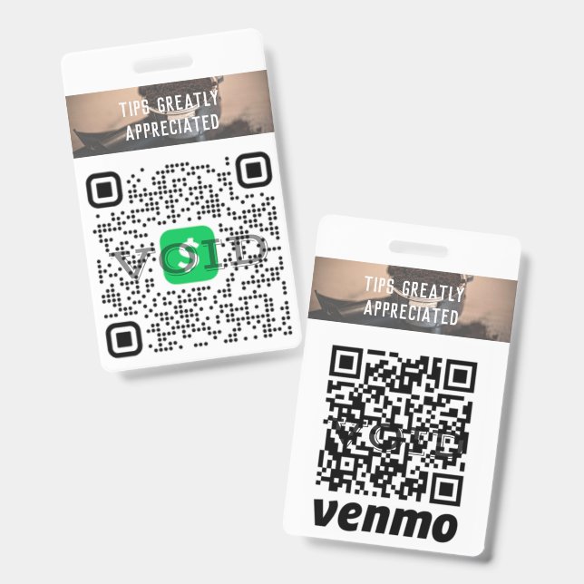 Badge QR pour pourboire sans espèces avec logo per (Avant & arrière)