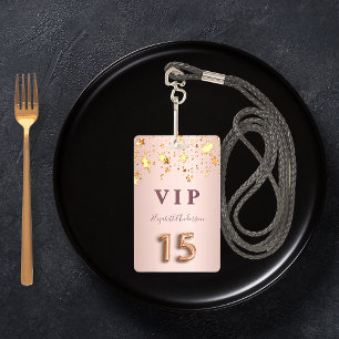 Badge Quinze ans rose gold rose scintillante étoiles dor