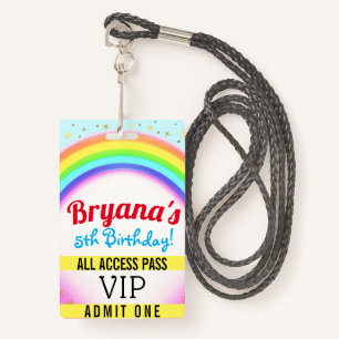 Badge Rainbow Party Sparkle VIP Pass Anniversaire