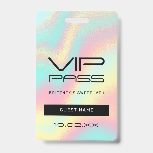 Badge Rainbow Pastel Sweet 16th VIP Pass Lanyard (Avant)