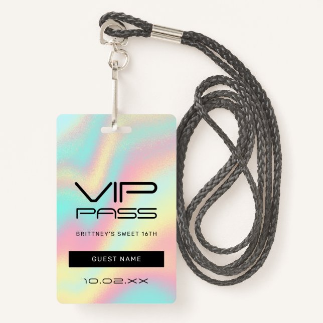 Badge Rainbow Pastel Sweet 16th VIP Pass Lanyard (Devant avec lanière)
