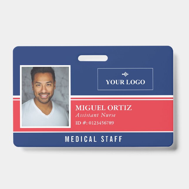 Badge Red Blue Ajouter votre logo ID employé (Front)