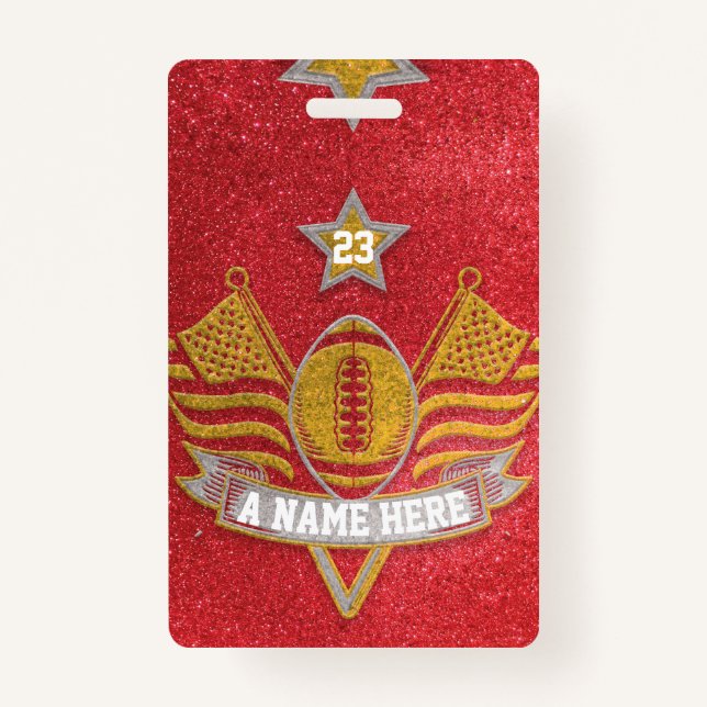 Badge Red & Gold Parties scintillant School Football Tea (Devant)