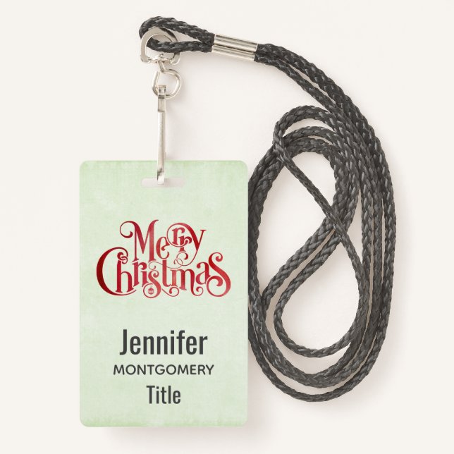 Badge Red Joyeux Noël Typographie Festive Police (Devant avec lanière)