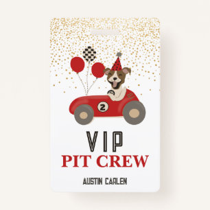 Badge Red Race Car Chien Boys Anniversaire Fête VIP