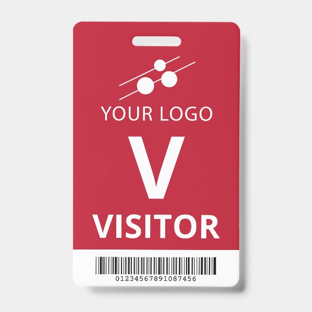 Badge Red White Ajouter votre logo Barre Code Visiteur (Avant)