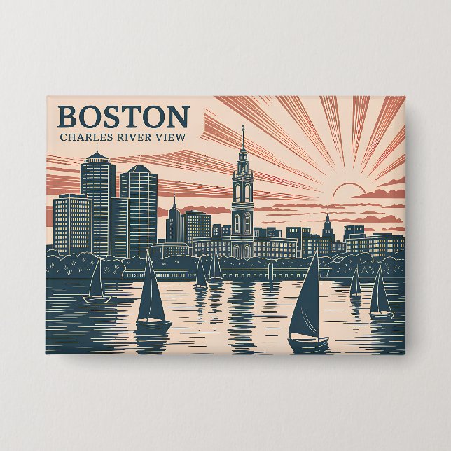 Badge Retro Boston voiliers Skyline Art Classic Boldd (Recto)