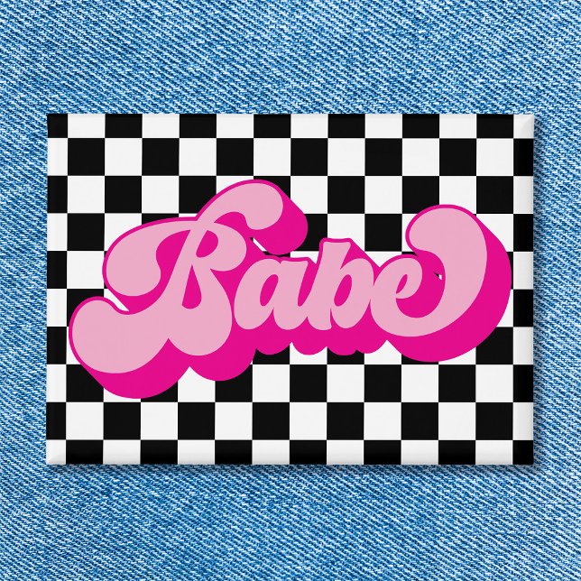 Badge Retro Hot rose Babe Bachelorette Party (Retro Hot Pink Babe Bachelorette Party Button)