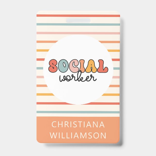 Badge Retro Social Worker coloré (Avant)