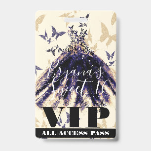 Badge Robe de danse papillon or violet Sweet 16 VIP