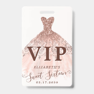 Badge Robe rose or Parties scintillant robe sucré 16 VIP