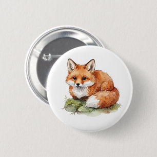 Badge rond à motif de renard à l'aquarelle