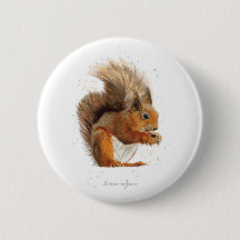 Badge ronde de 6cm avec écureuil rouge