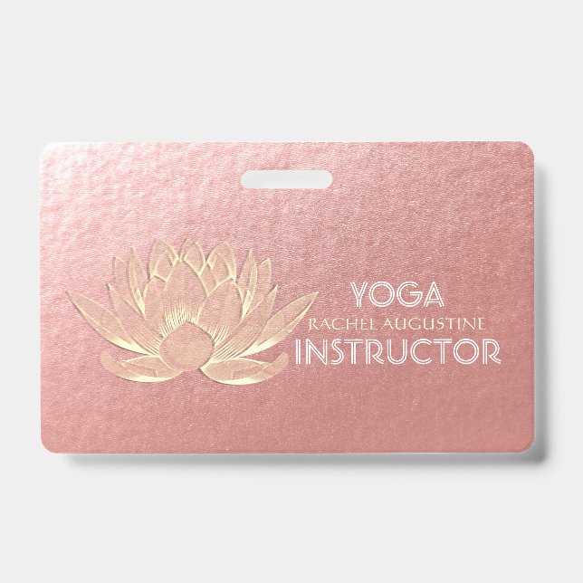 Badge Rose Gold Lotus Yoga Studio Méditation Instructeur (Front)