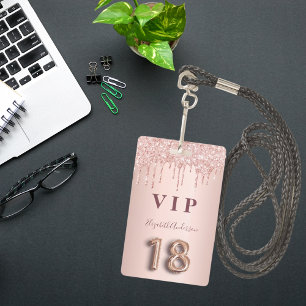 Badge rose gold pailleté gouttes rose 18e anniversaire g